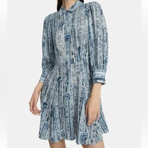 THEORY Mini ShirtDress in abstract Printed blue and white Silk SZ XS